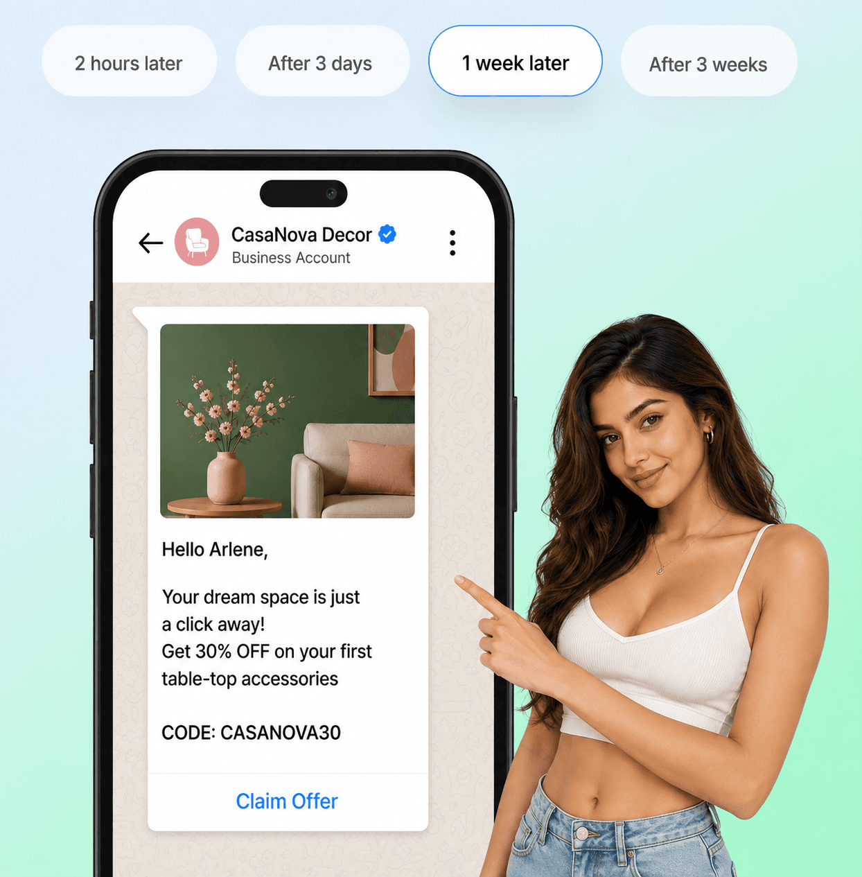 Personalized ChatiWa WhatsApp drip campaign scheduled across multiple follow-up intervals