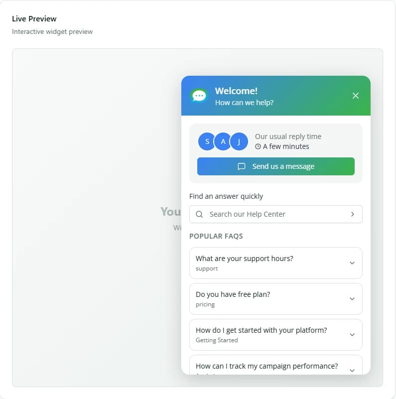 ChatiWa live chat widget builder and interactive preview